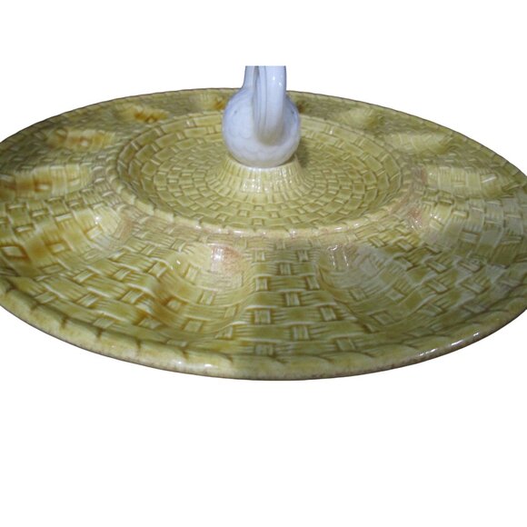 Vintage Ceramic Rooster Hen Chicken Basket Weave Deviled Egg Plate EUC - Picture 7 of 16